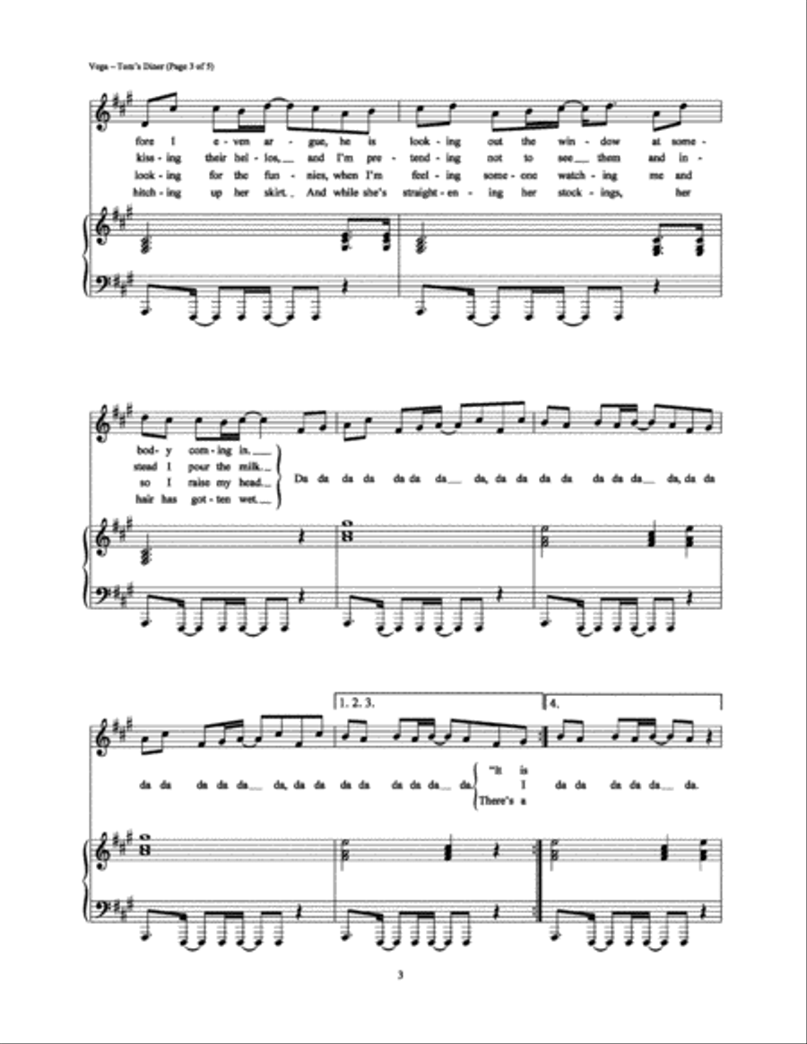 Tom's Diner Piano, Vocal, Guitar scores gallery preview page 3