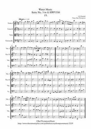 Handel: Suite No.3 in G (HWV350)(Complete) "The Water Music" ( Wassermusik) - string quartet