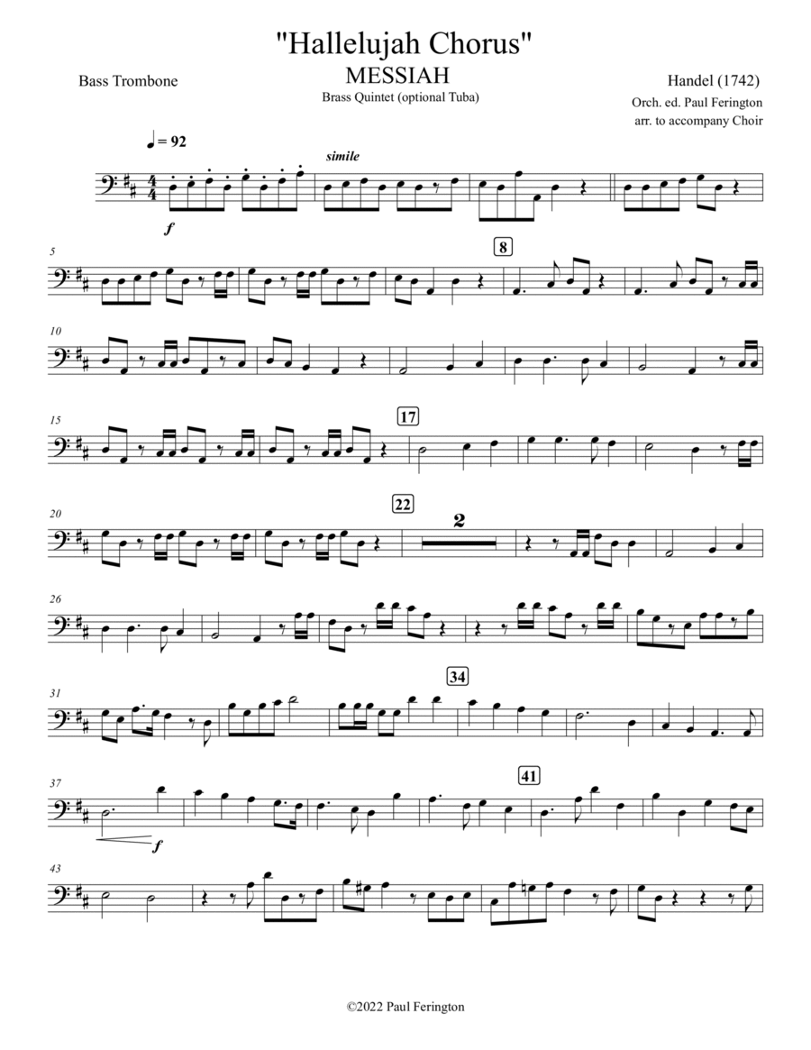 "Hallelujah Chorus" for Brass Quintet & Timpani (to accompany singers)