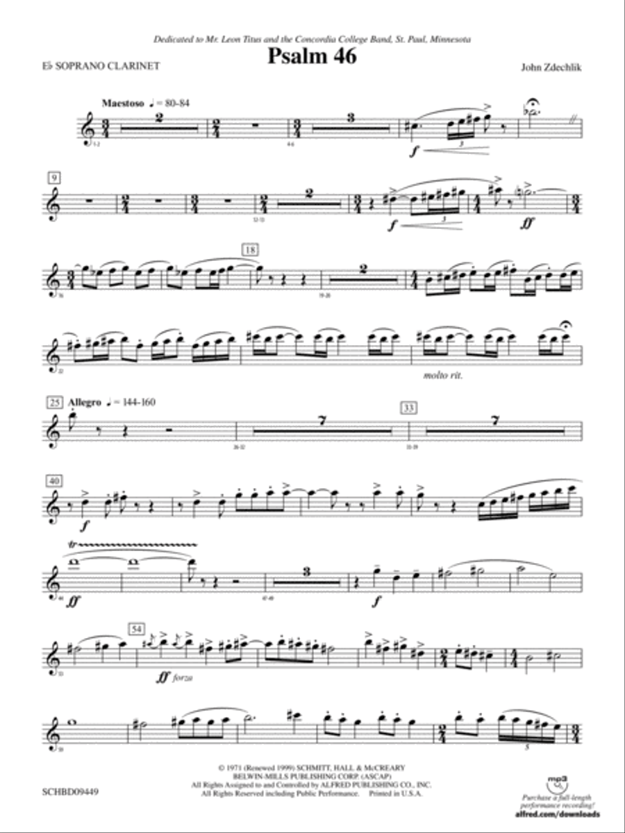 Psalm 46: E-flat Soprano Clarinet Concert Band scores gallery preview page 1