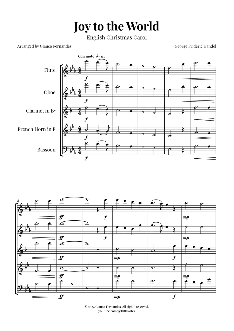 Joy to the World | STUNNING Arrangement Woodwind Quintet scores gallery preview page 1