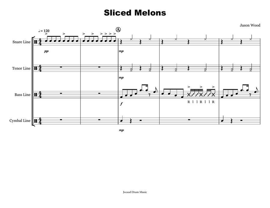 Sliced Melons (Drumline Cadence) Marching Band scores gallery preview page 1