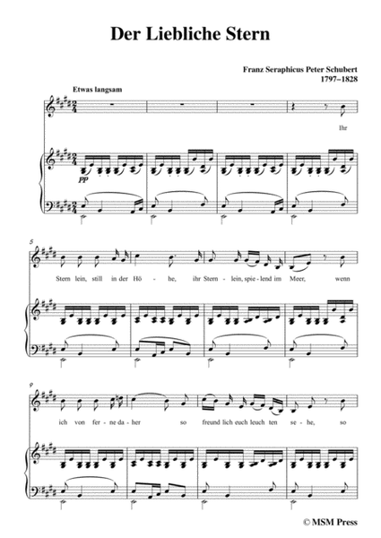 Schubert-Der Liebliche Stern,in E Major,for Voice&Piano image number null