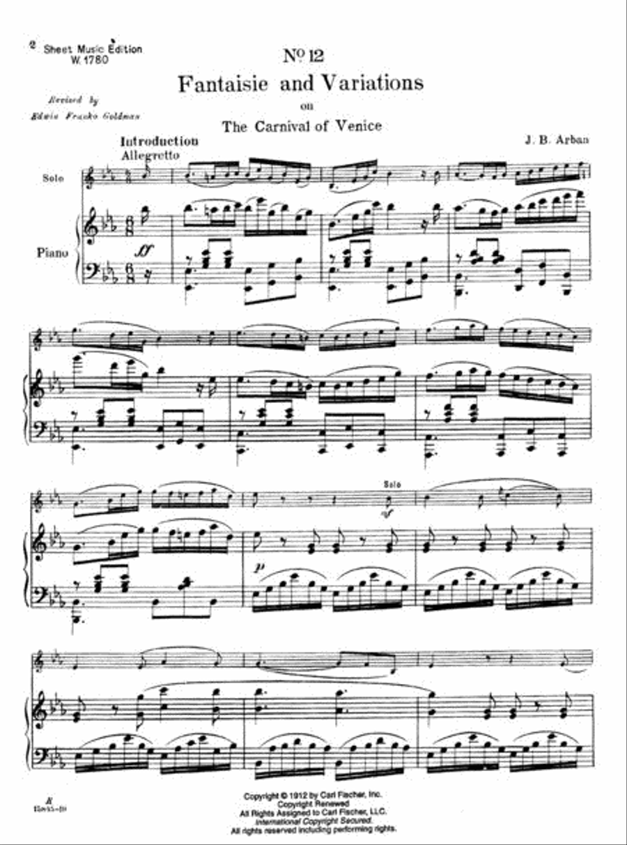 Fantaisie and Variations on 'The Carnival of Venice' Trumpet Solo scores gallery preview page 2