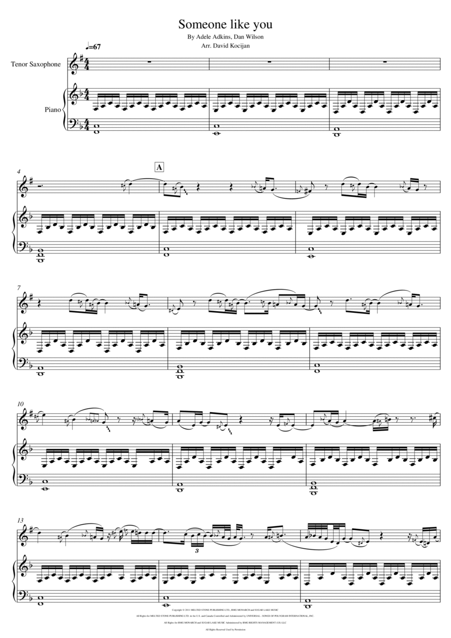 Someone Like You Tenor Saxophone scores gallery preview page 1