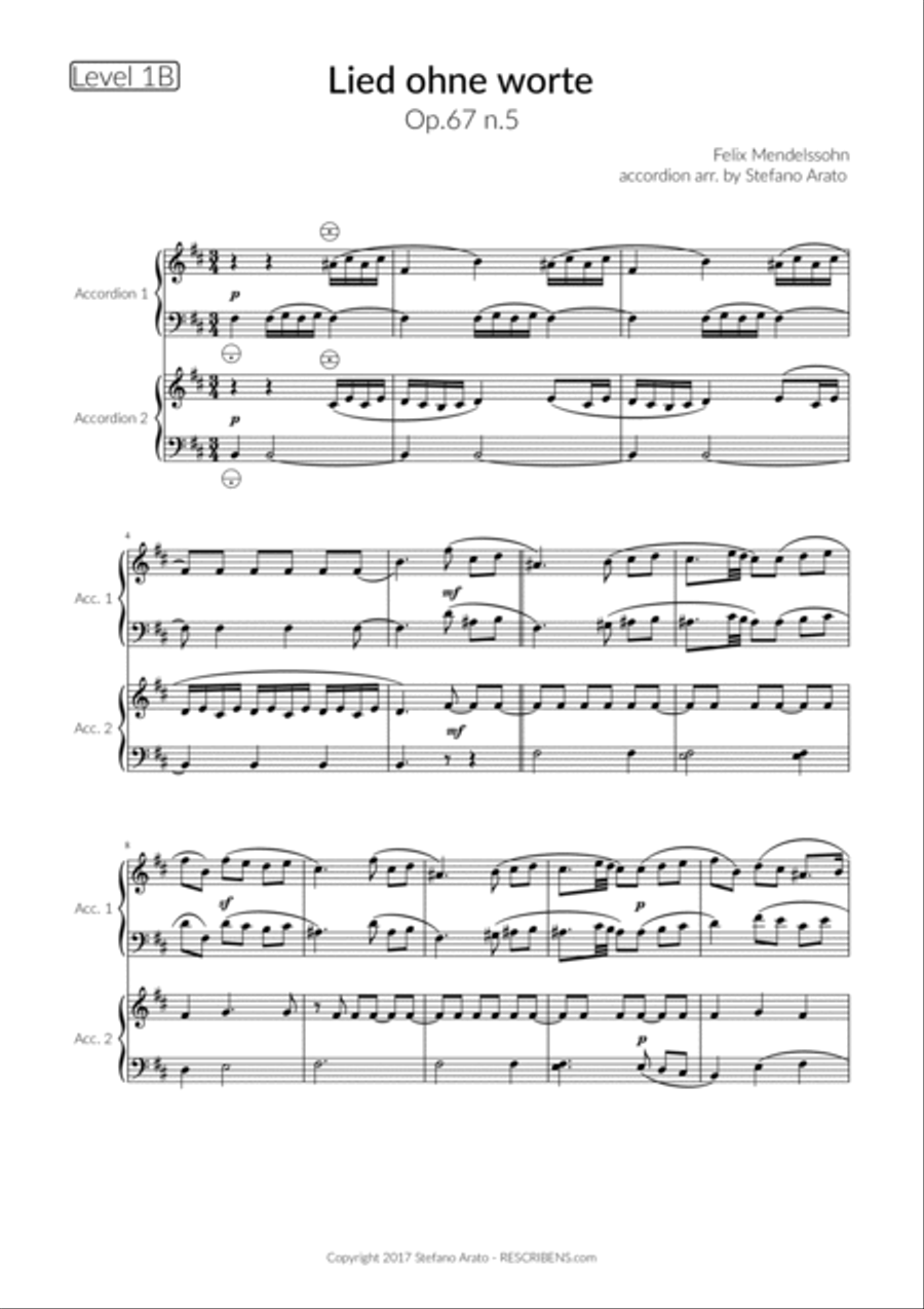 Lieder ohne Worte op.67 n.5 (1B) Accordion scores gallery preview page 3