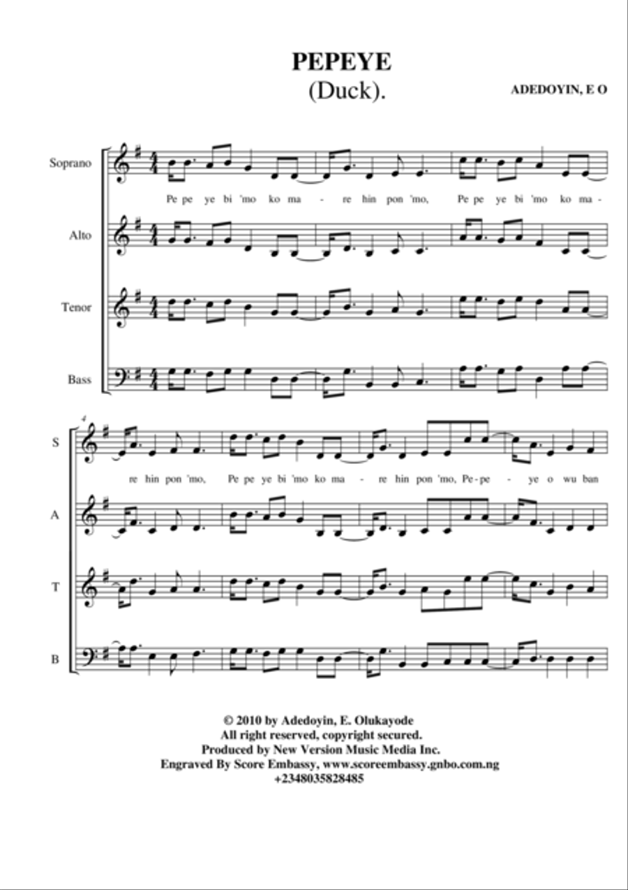 Pepeye (The Duck) SATB 4-Part scores gallery preview page 1