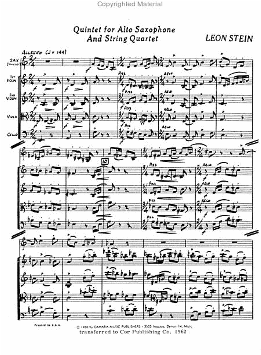 Quintet for Alto Sax & String Quartet String Quartet scores gallery preview page 2