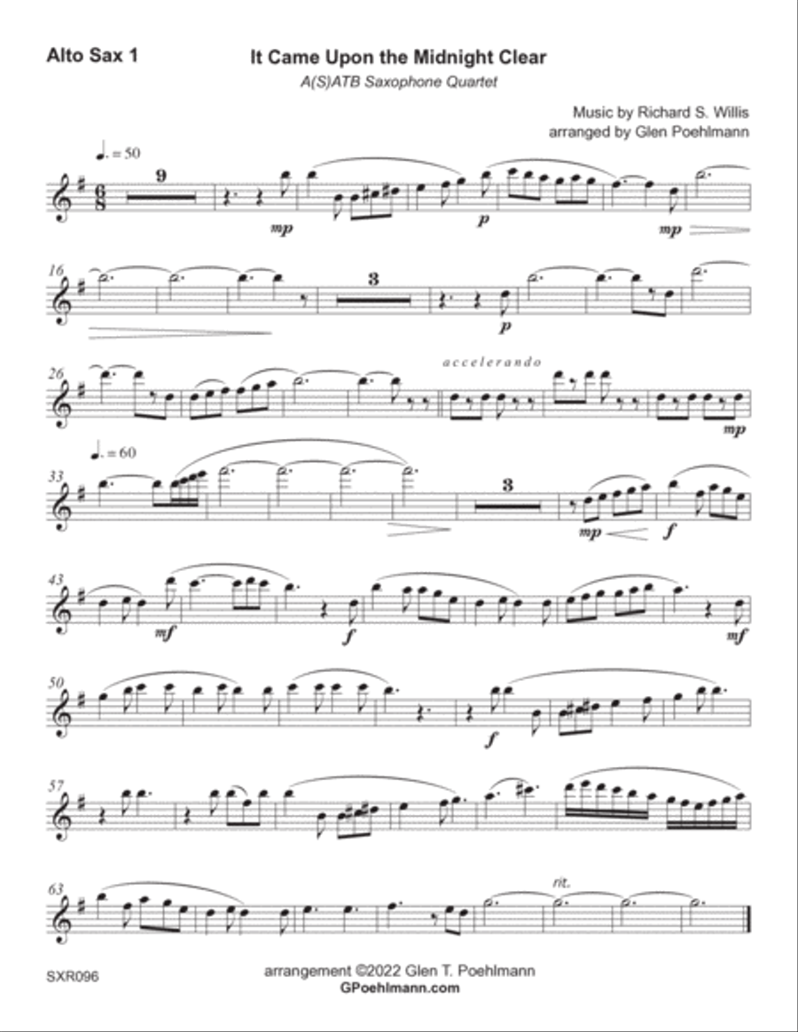 IT CAME UPON THE MIDNIGHT CLEAR - Saxophone Quartet (SATB or AATB) unaccompanied. Saxophone Quartet scores gallery preview page 4