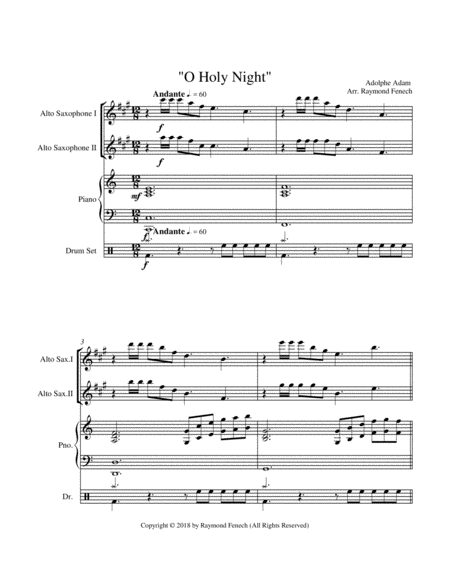 O Holy Night - 2 Alto Saxes, Piano and Optional Drum Set - Intermediate Level image number null
