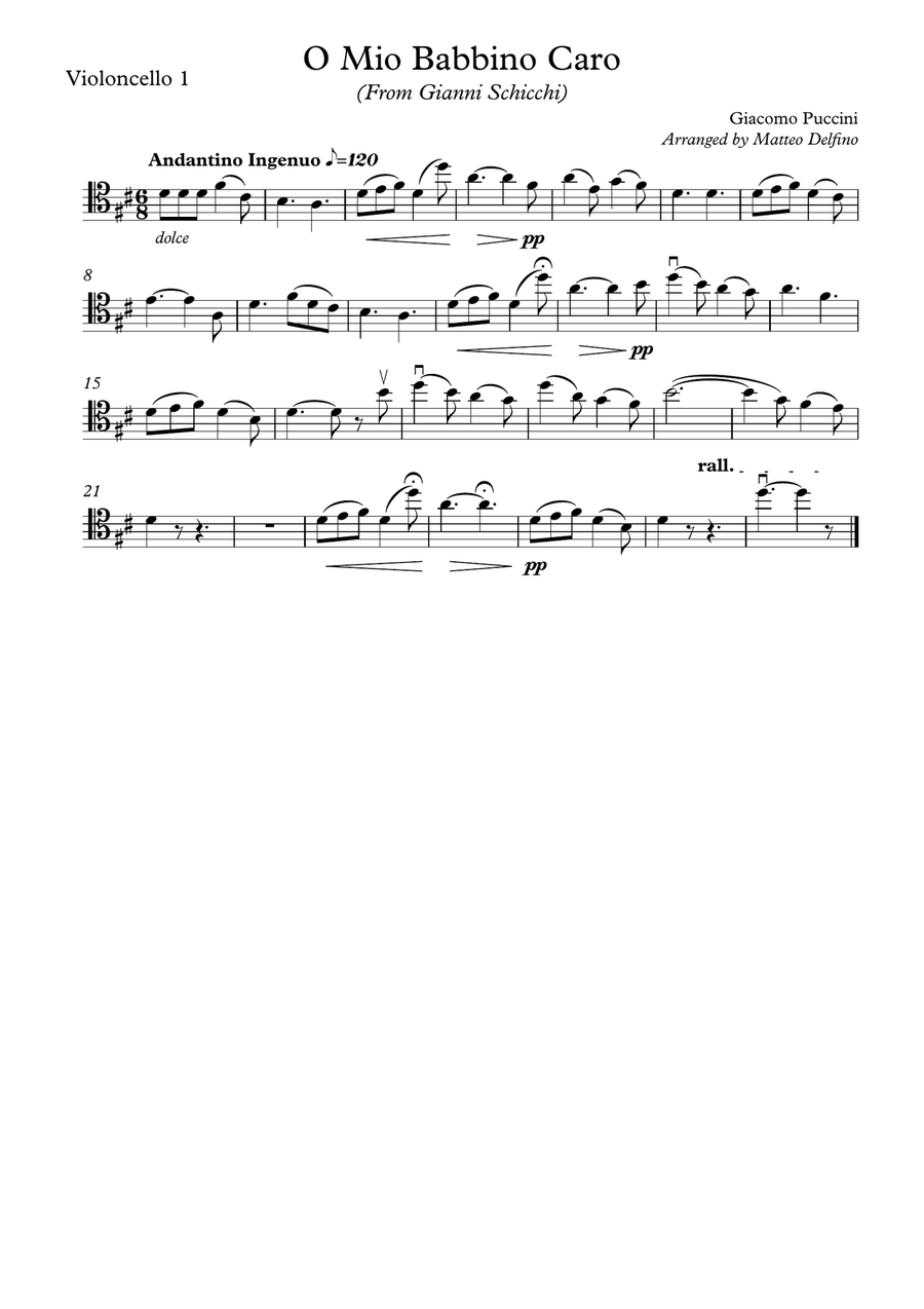 O Mio Babbino Caro (Cello Quartet) Chamber Orchestra scores gallery preview page 4