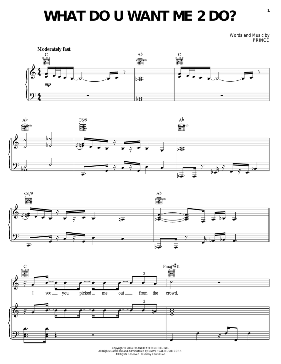 What Do U Want Me 2 Do? What Do U Want Me 2 Do? Piano, Vocal, Guitar scores gallery preview page 1