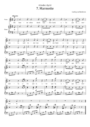 Beethoven - 8 Lieder, Op.52, No.7 - Marmotte - Original For Piano Vocal With Lyrics