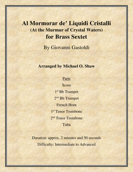 Al Mormorar de’ Liquidi Cristalli by Giovanni Gastoldi for Brass Sextet image number null