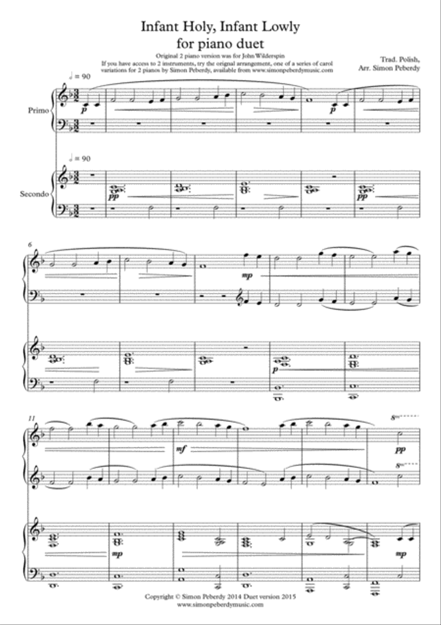 Infant Holy, Infant Lowly Christmas Carol Variations for Piano Duet, Arr. Simon Peberdy 1 Piano, 4-Hands scores gallery preview page 2