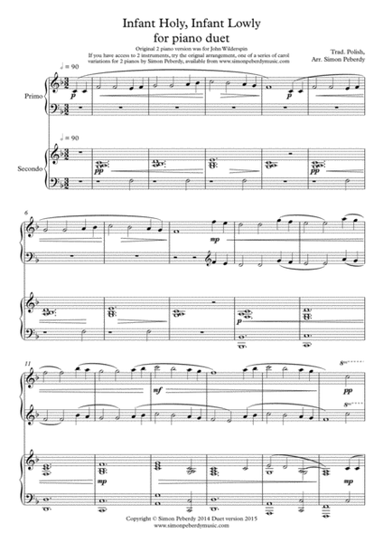 Infant Holy, Infant Lowly Christmas Carol Variations for Piano Duet, Arr. Simon Peberdy image number null
