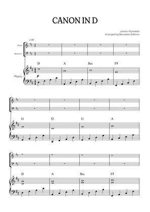 Pachelbel Canon in D • oboe & bassoon duet sheet music w/ piano accompaniment [chords]