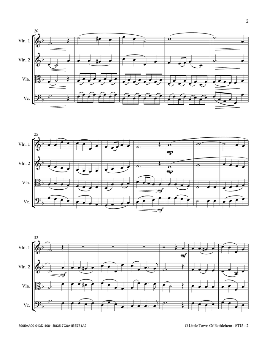O Little Town Of Bethlehem String Quartet scores gallery preview page 3