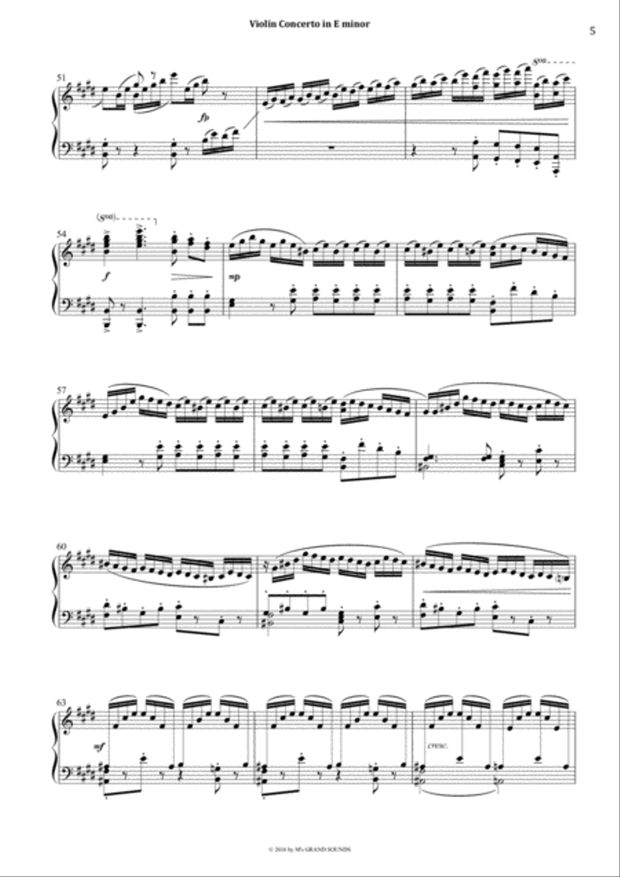Mendelssohn Violin Concerto in E miner for Piano Solo Piano Solo scores gallery preview page 5