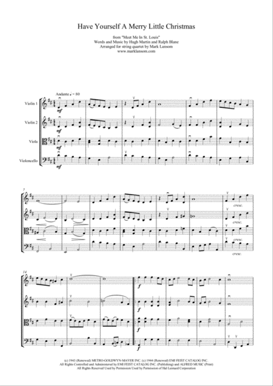 Have Yourself A Merry Little Christmas from MEET ME IN ST. LOUIS String Quartet scores gallery preview page 1