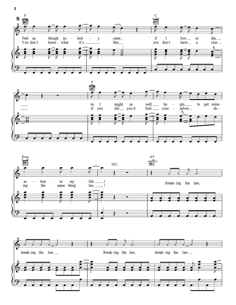 Breaking The Law Piano, Vocal, Guitar scores gallery preview page 2