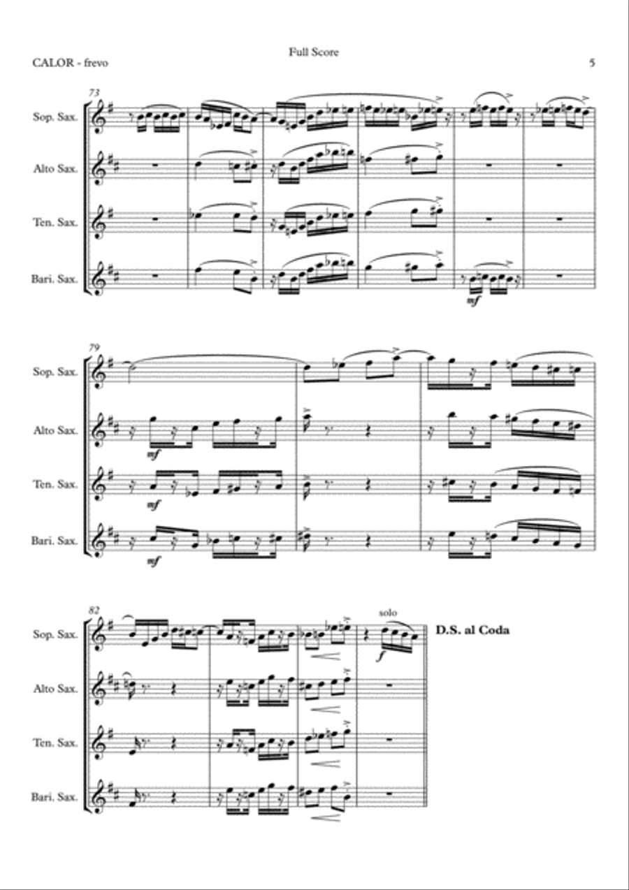 Calor (Frevo) by Dino Barioni Woodwind Quartet scores gallery preview page 5