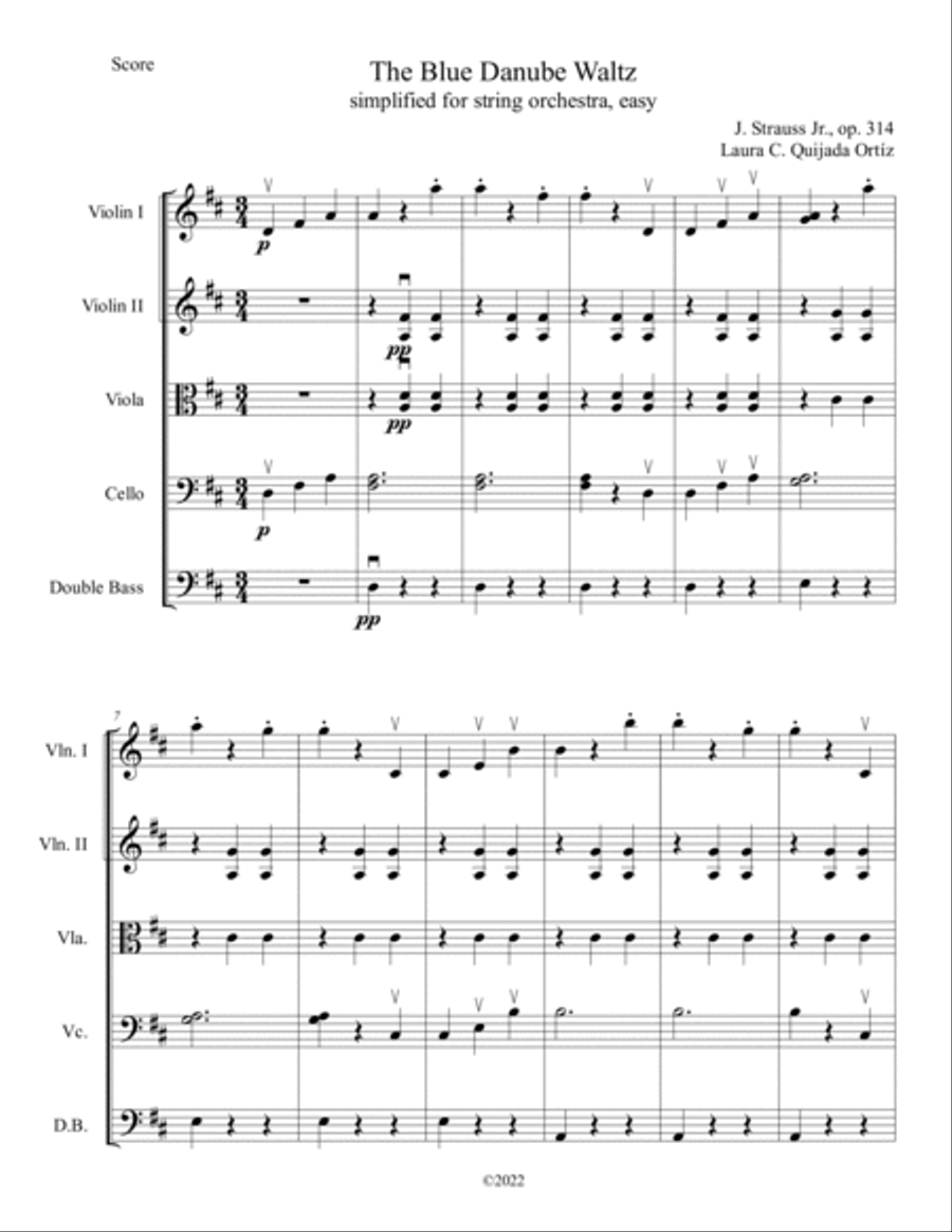 The Blue Danube Waltz, EASY for string orchestra. SCORE & PARTS image number null