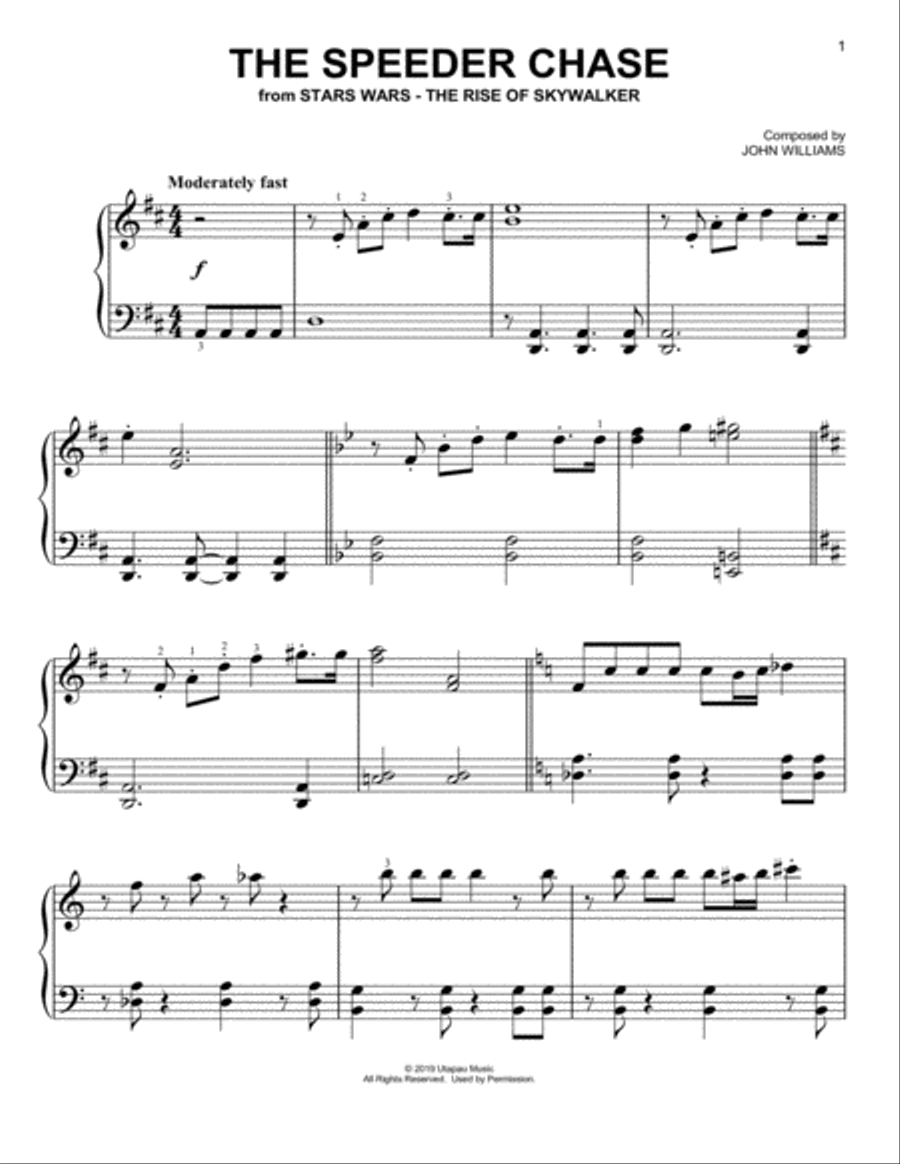 The Speeder Chase (from The Rise Of Skywalker) Easy Piano scores gallery preview page 1