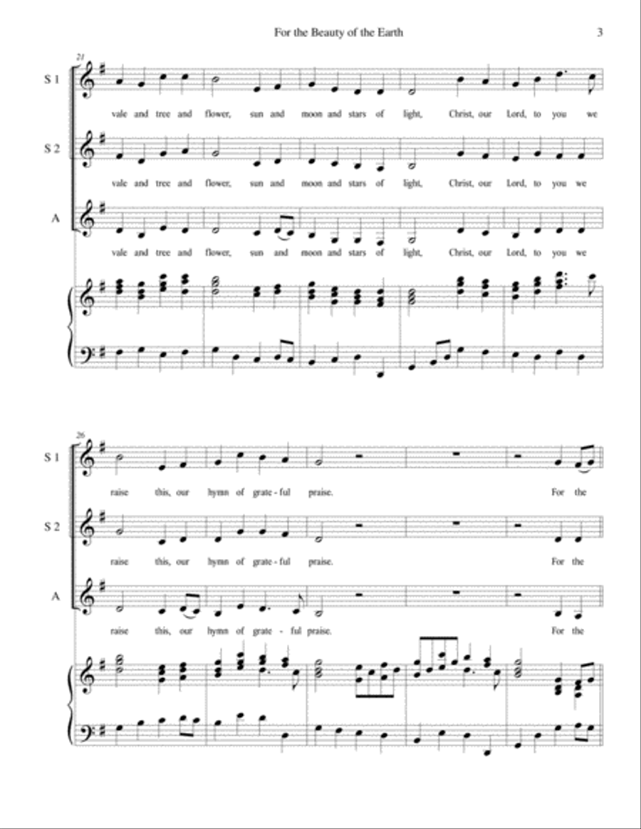 For the Beauty of the Earth - SSA choir with piano accompaniment SSA scores gallery preview page 3