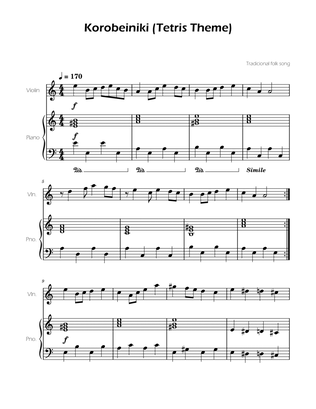 Tetris Theme for Violin and Piano