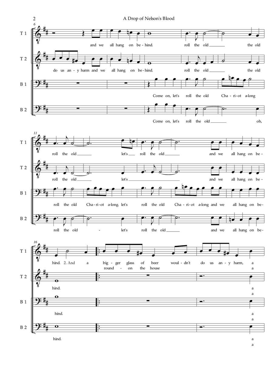 A Drop of Nelson's Blood (Roll the Old Chariot Along) (TTBB) - Sea shanty arranged for men's choir TTBB scores gallery preview page 3