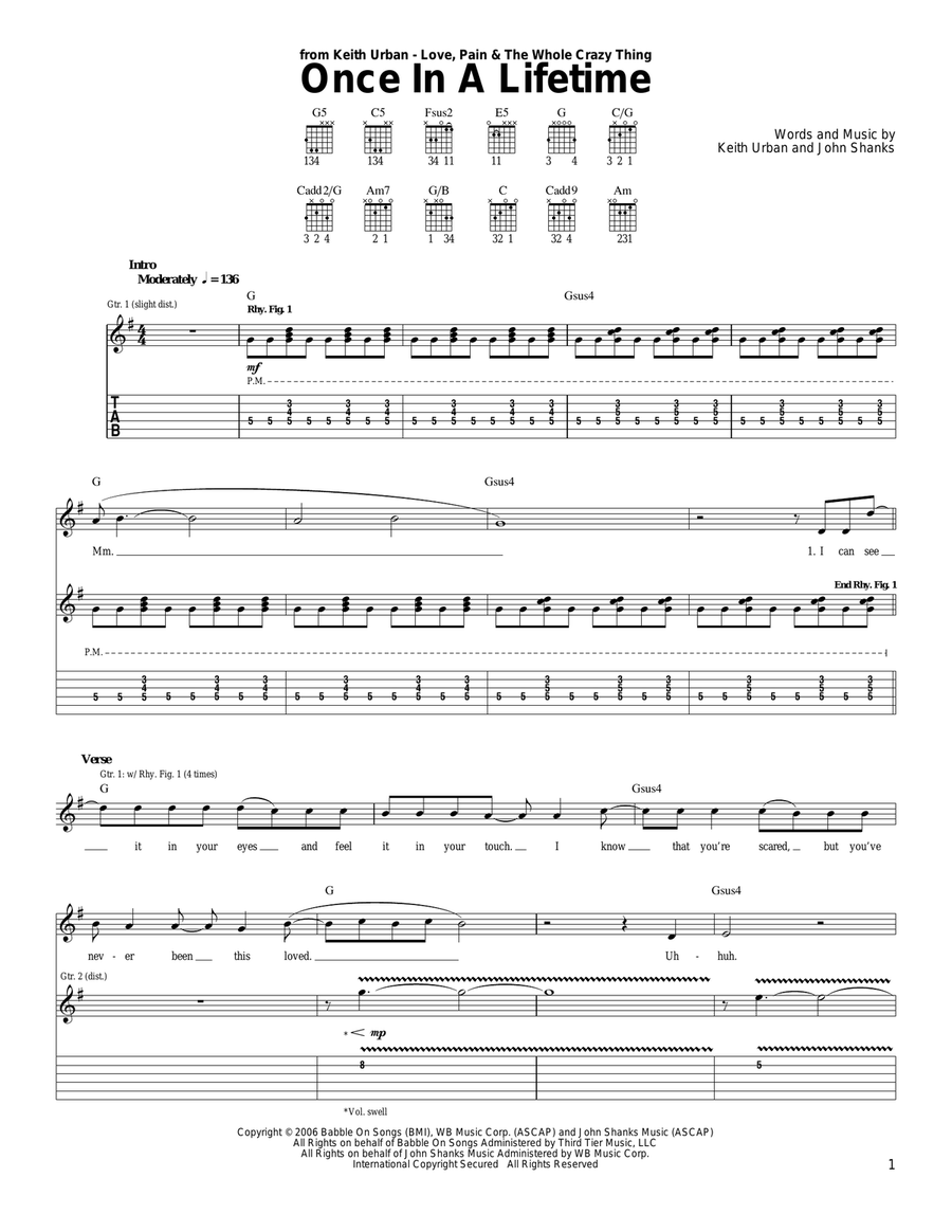 Once In A Lifetime Acoustic Guitar scores gallery preview page 1