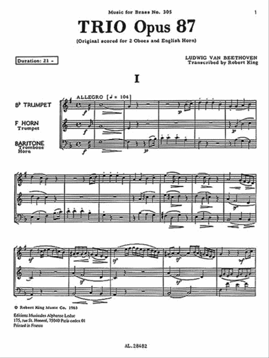 Trio, Op. 87, Transcribed For Brass Instruments By Robert King School and Community scores gallery preview page 3
