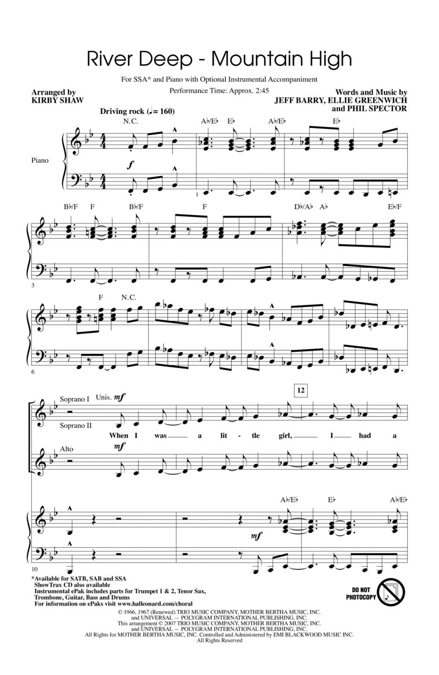 River Deep - Mountain High (arr. Kirby Shaw) SSA scores gallery preview page 1