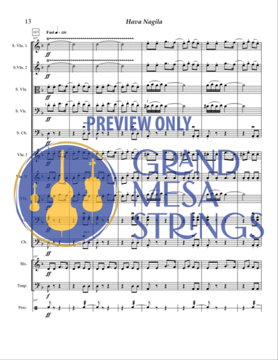 Hava Nagila Hava Nagila String Orchestra scores gallery preview page 14