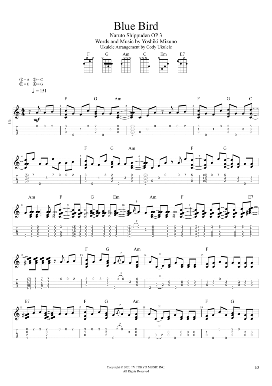 Ikimono Gakari's Blue Bird Ukulele scores gallery preview page 1