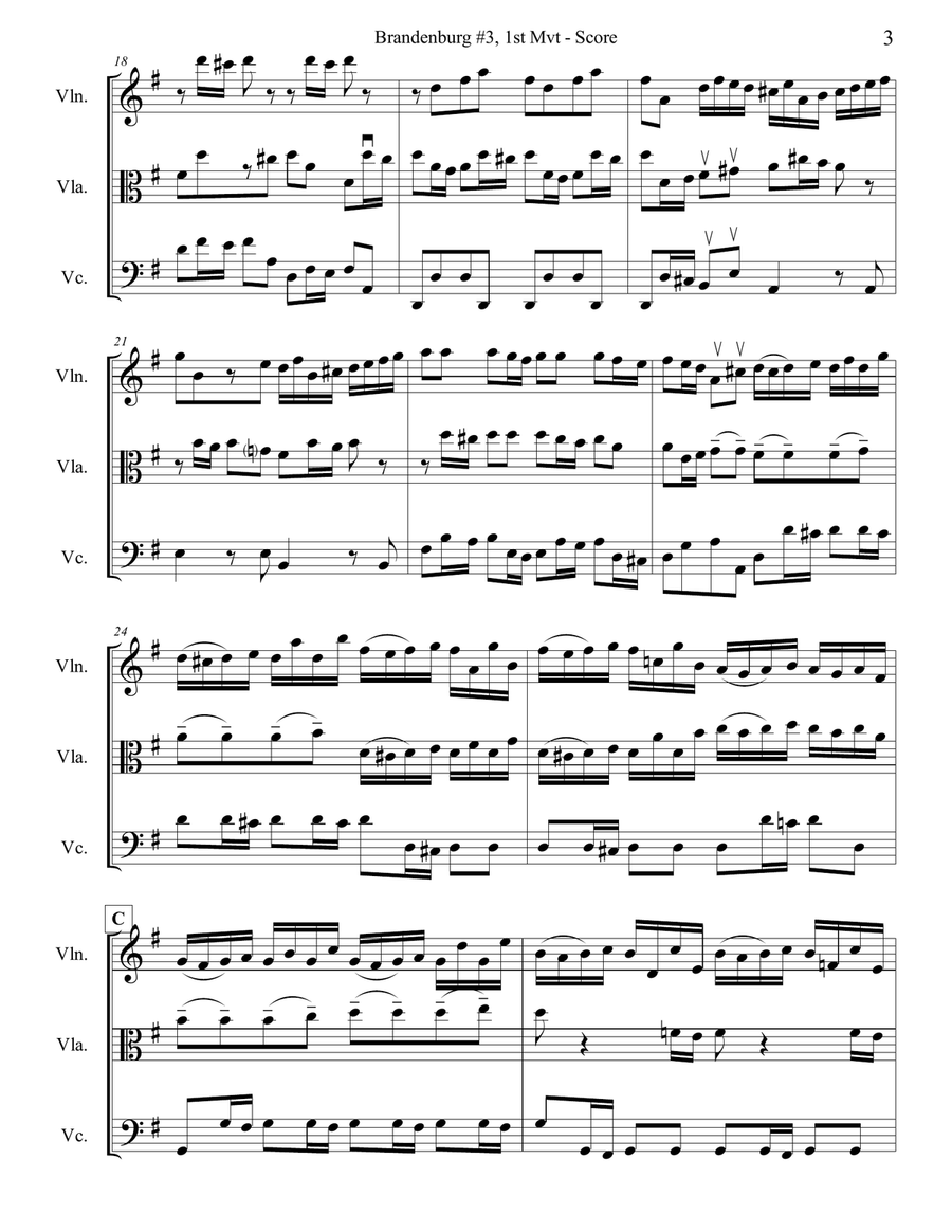 Brandenburg Concerto #3, 1st Mvt. for String Trio String Trio scores gallery preview page 3