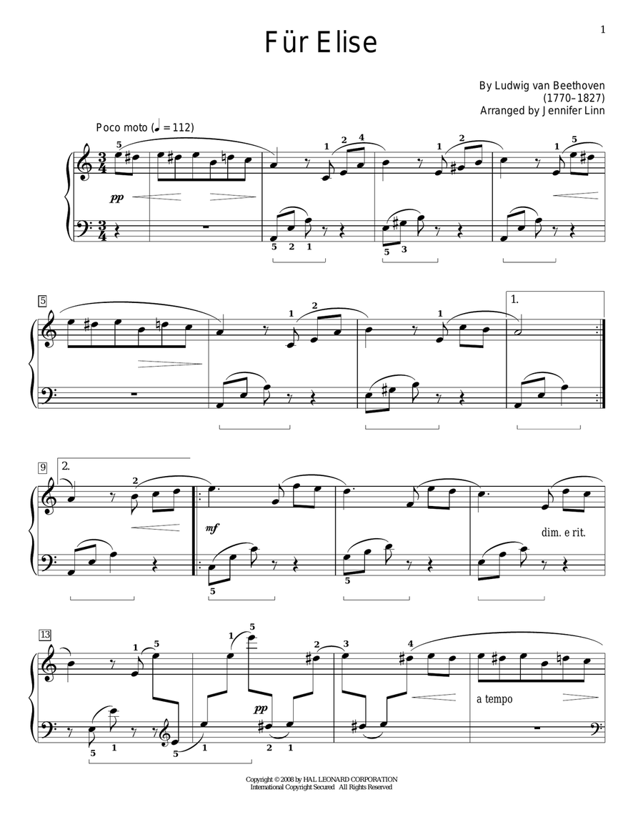 Fur Elise Piano Method scores gallery preview page 1