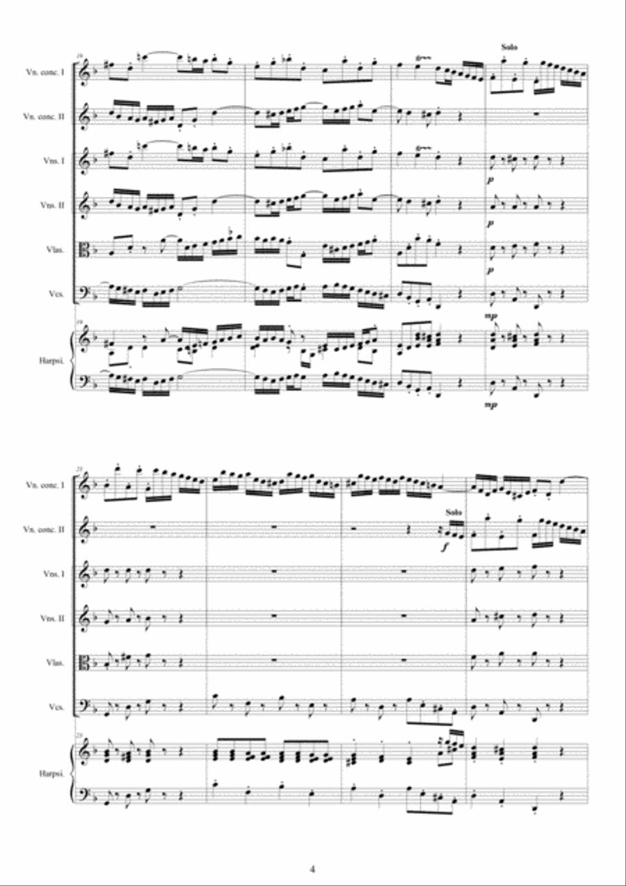 Bach - Double Concerto in D minor BWV1043 for Two Violins, Strings and Harpsichord Chamber Orchestra scores gallery preview page 4