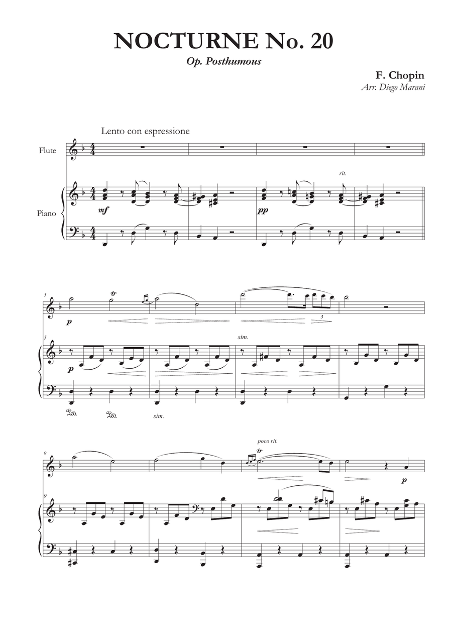 Nocturne No. 20 for Flute and Piano Flute Solo scores gallery preview page 1