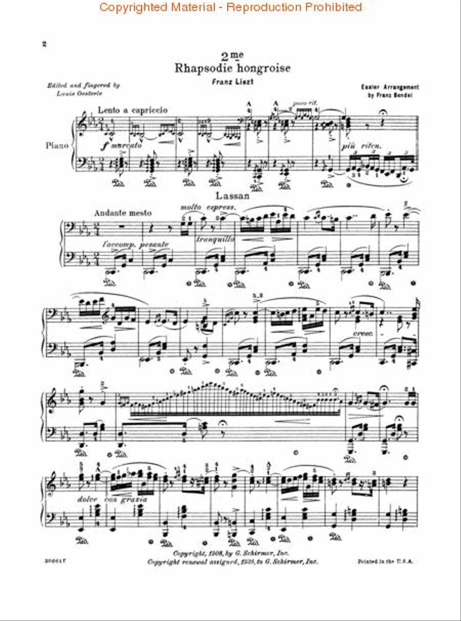 RHAPSODIE HONGROISE NO2 HUNGARIAN RHAPSODY PIANO EASIER ARRANGEMENT