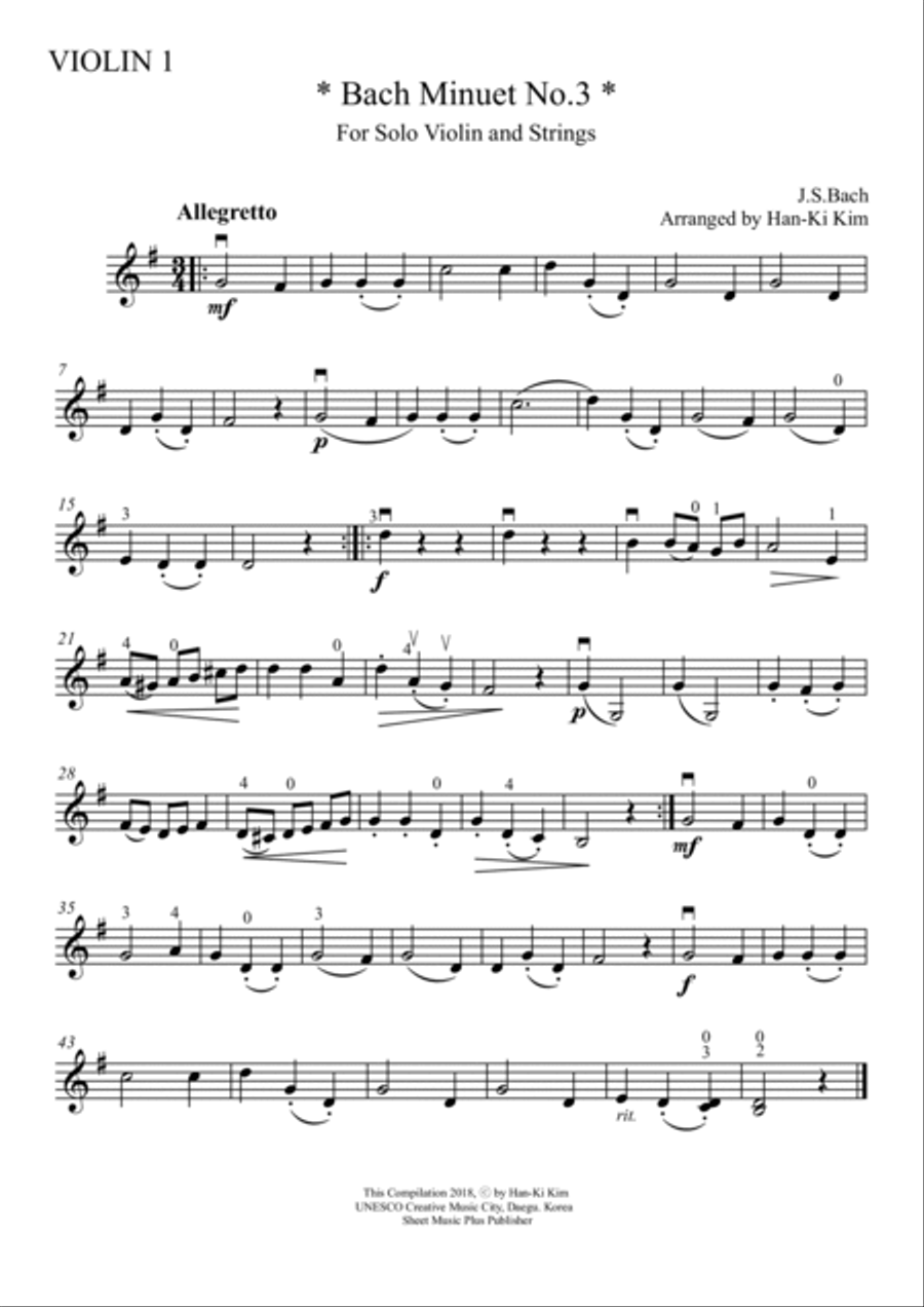 Bach Minuet No.3(For Solo Vn and Strings) String Orchestra scores gallery preview page 4