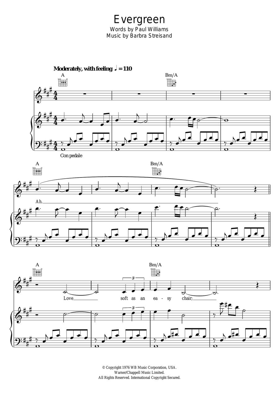 Evergreen (Love Theme from A Star Is Born) Piano, Vocal scores gallery preview page 1