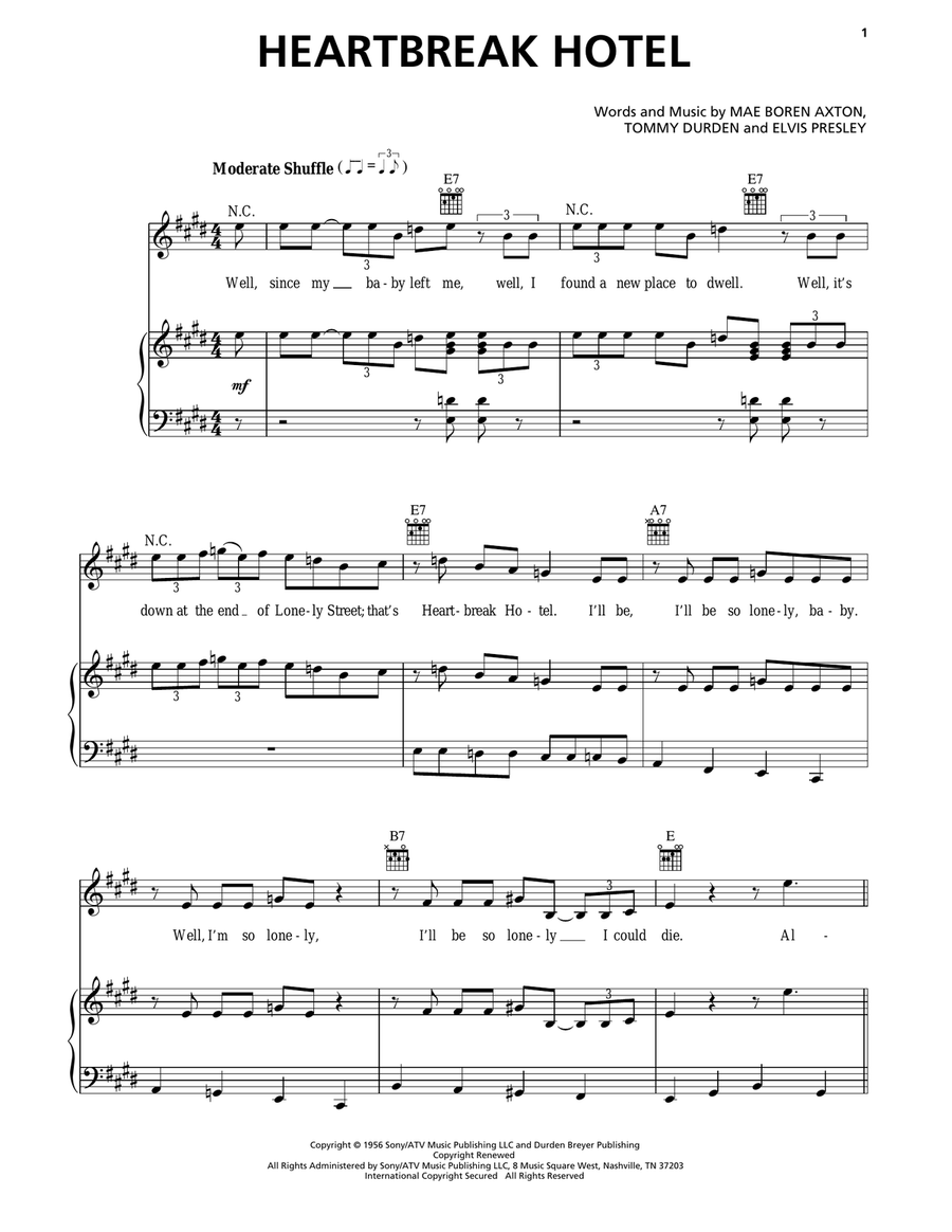 Heartbreak Hotel Heartbreak Hotel Piano, Vocal, Guitar scores gallery preview page 1