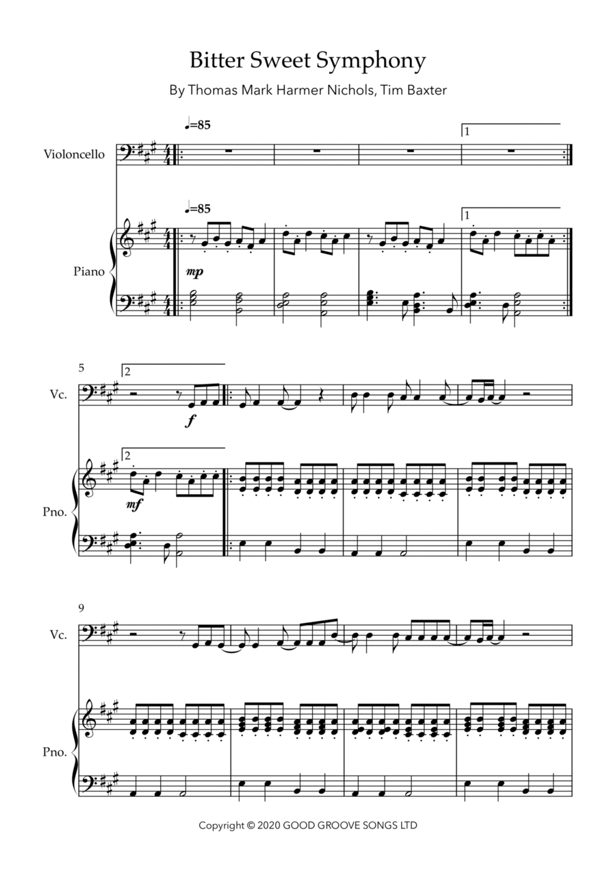 Bittersweet Symphony Piano scores gallery preview page 1
