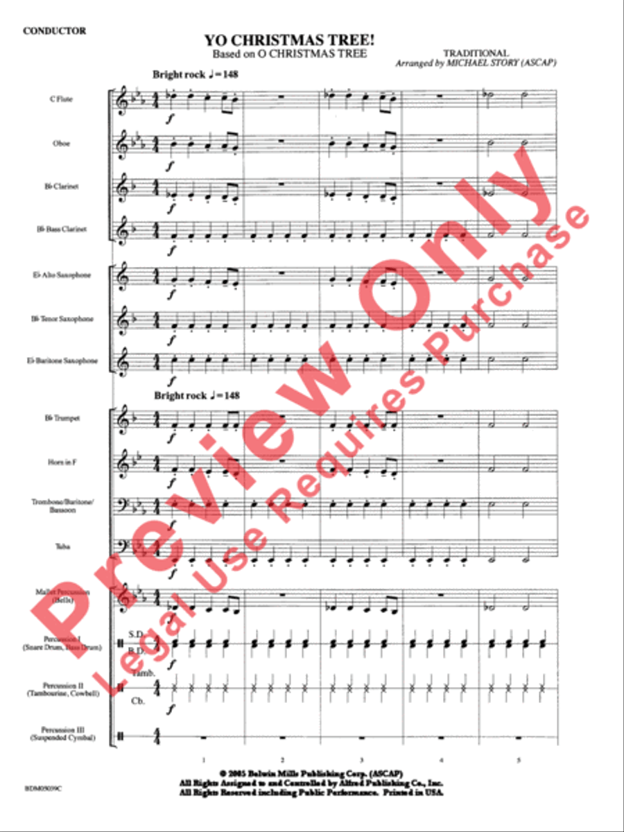 Yo Christmas Tree! (based on O Christmas Tree) Concert Band scores gallery preview page 3