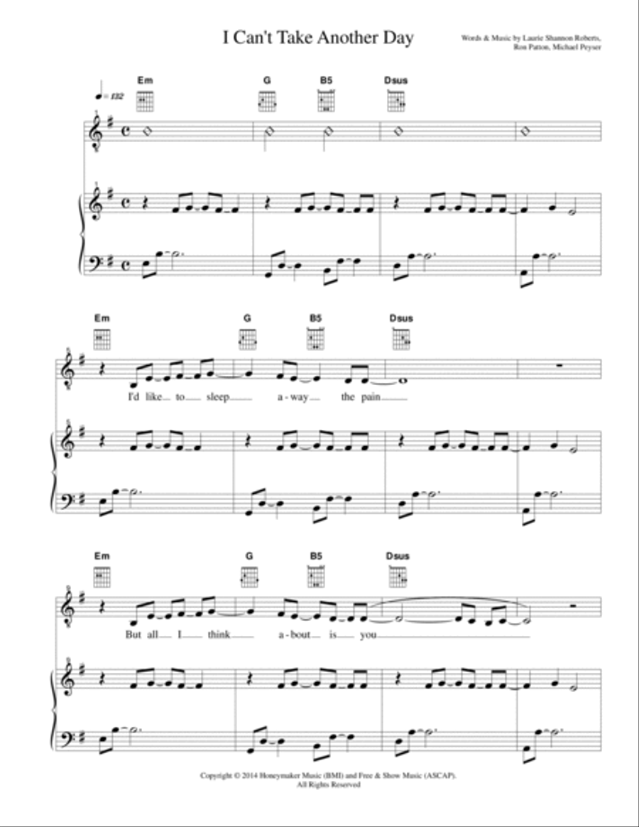 I Can't Take Another Day Piano, Vocal, Guitar scores gallery preview page 2