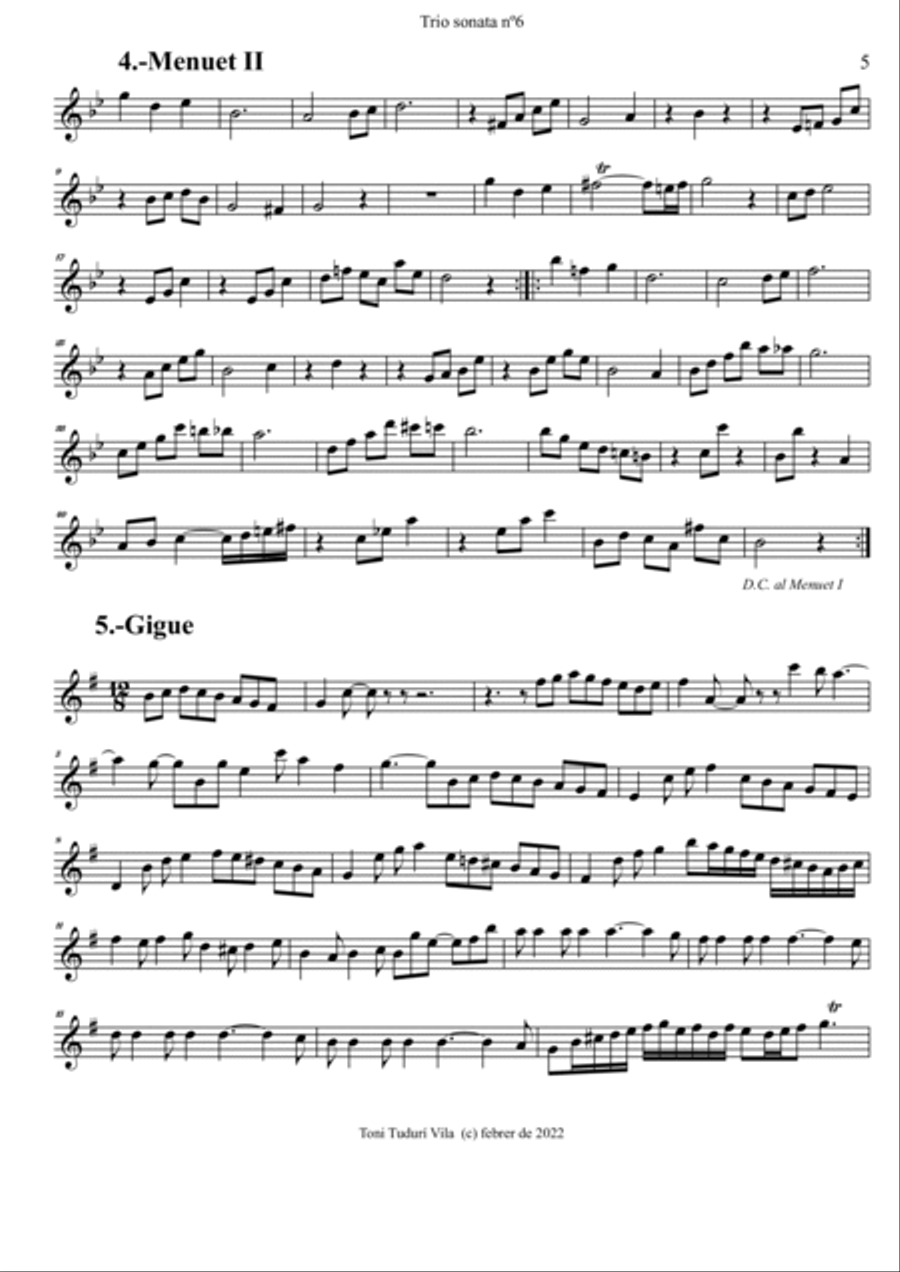 Trio sonata nº6 in G Major for oboe/violin, violin & continuo Small Ensemble scores gallery preview page 5