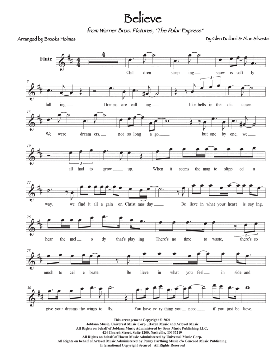 Believe Flute Solo scores gallery preview page 1