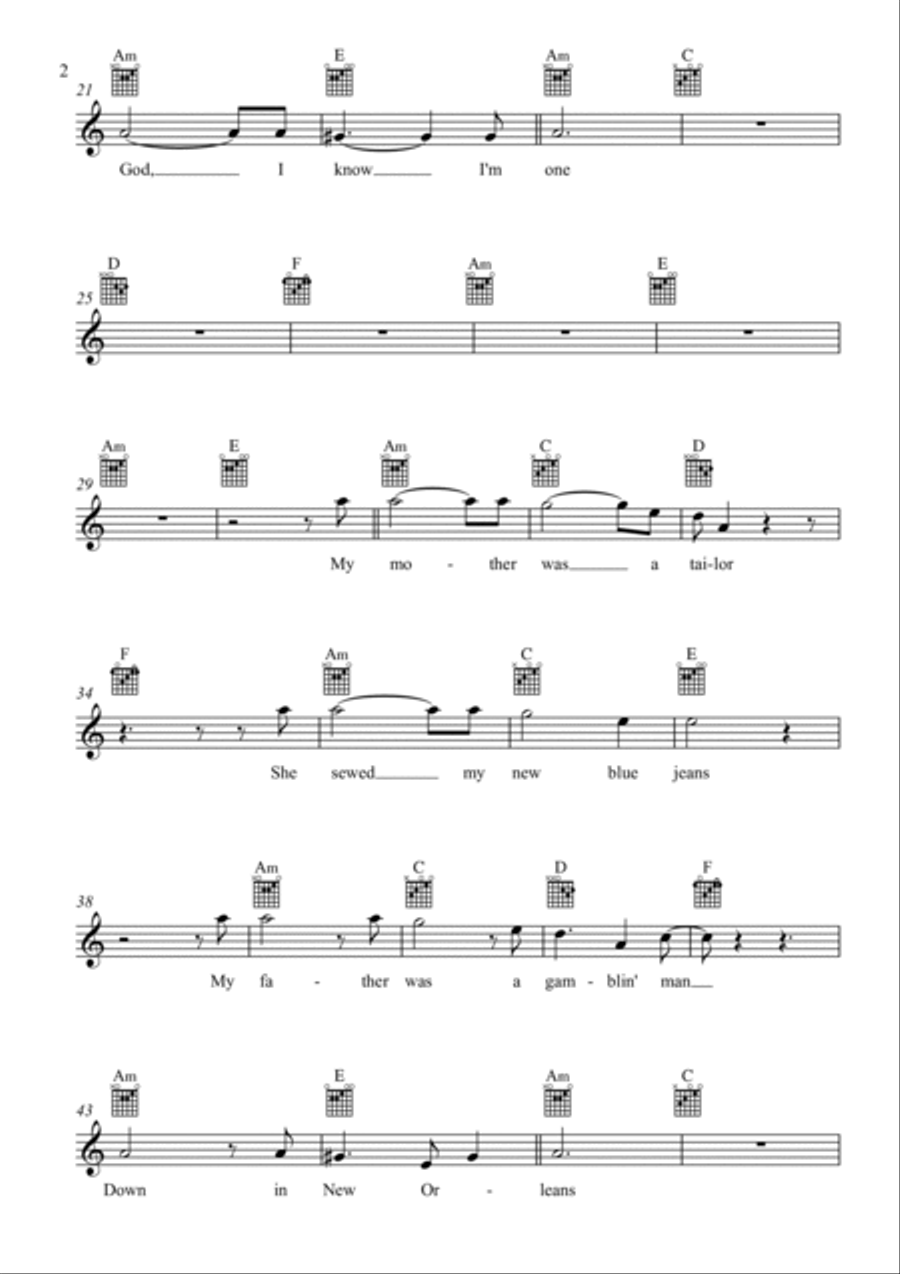 House of the Rising Sun - Lead Sheet - with play along Easy Piano scores gallery preview page 2